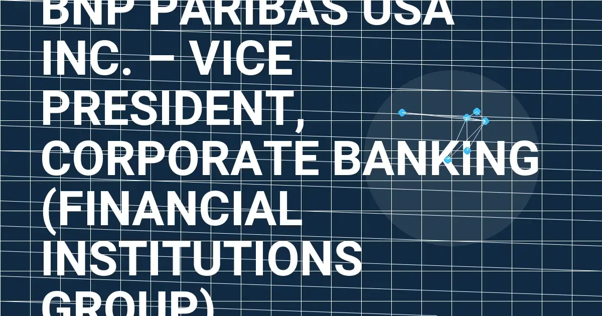 BNP Paribas USA Inc. – Vice President, Corporate Banking (Financial Institutions Group)